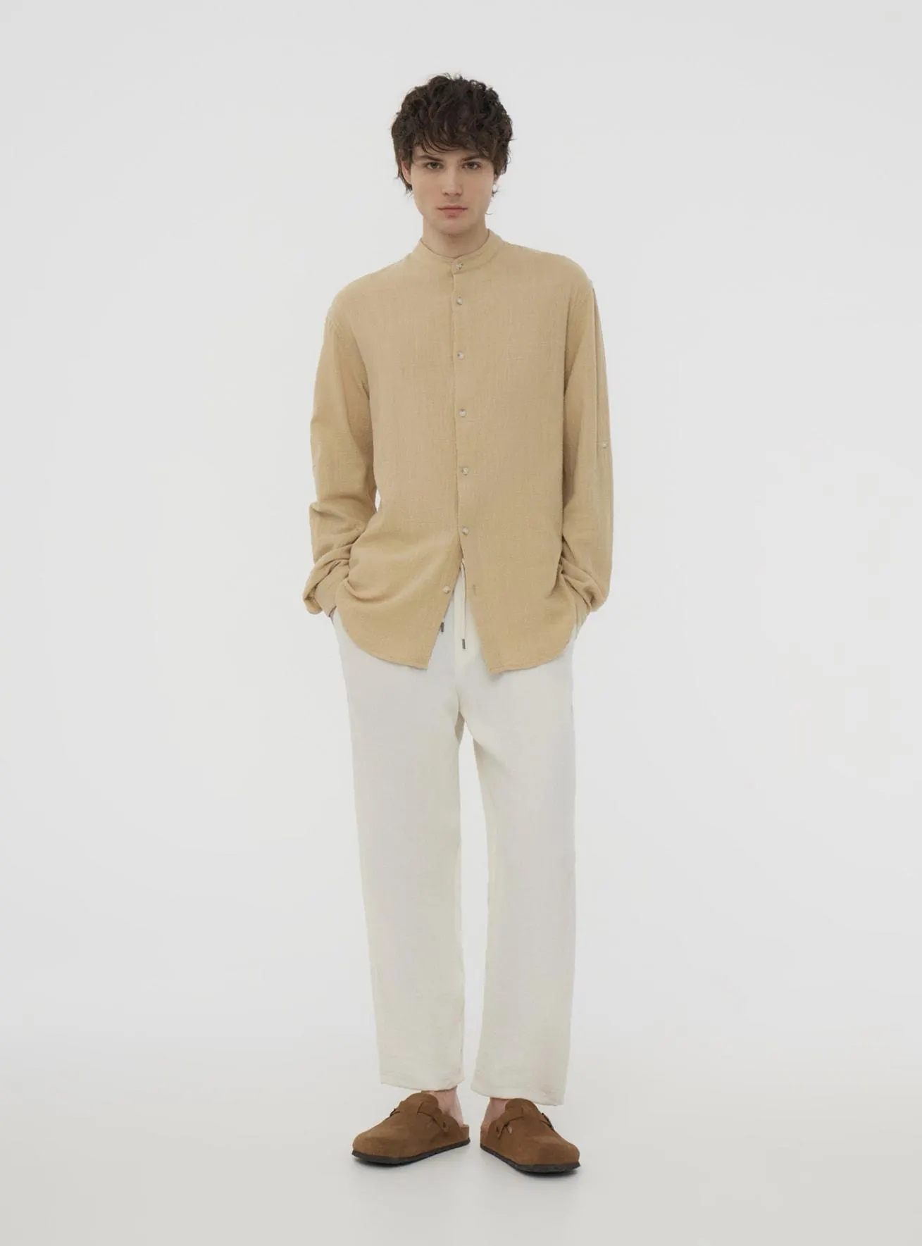 Pantaloni tessuto goffrato con elastico Bianco lana