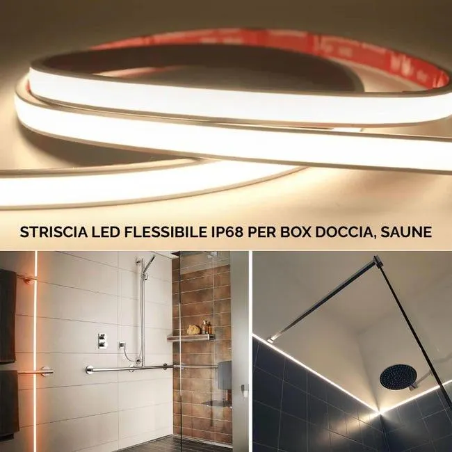 Striscia LED tenuta stagna IP68 Linear COB flessibile Neon Flex dimmerabile 24V luce per box doccia sauna bagno turco bordo vasca 2700K