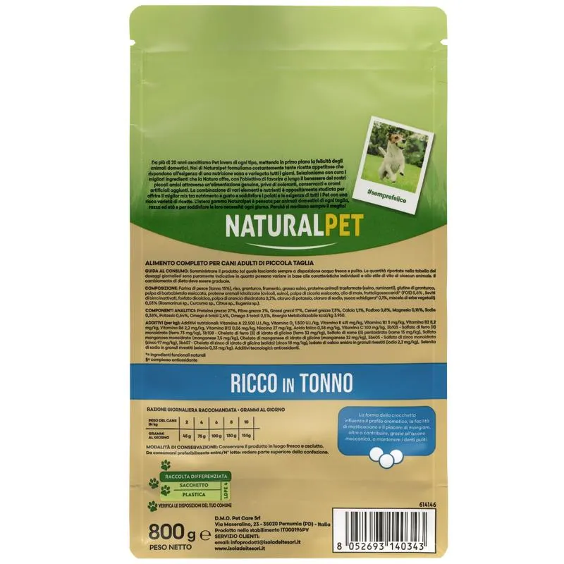 Naturalpet Premium Dog Adult Mini ricco in Tonno 800gr