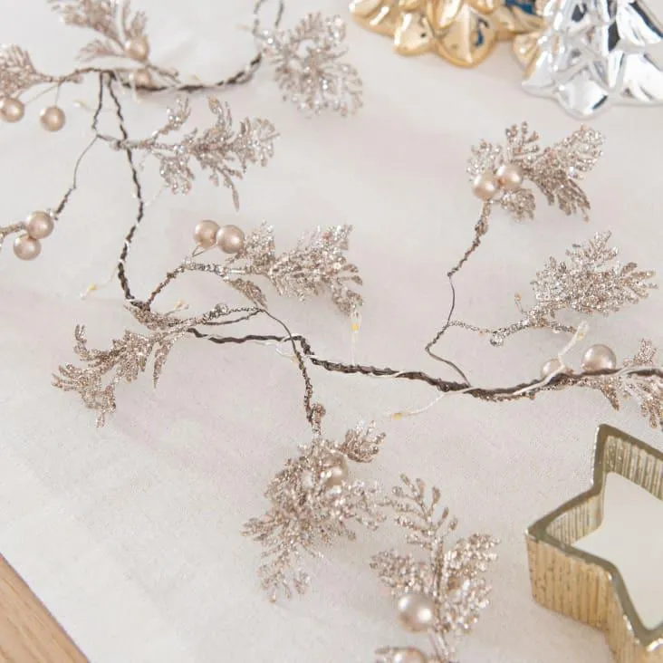 Ghirlanda natalizia luminosa con foglie dorate lung. 200 cm