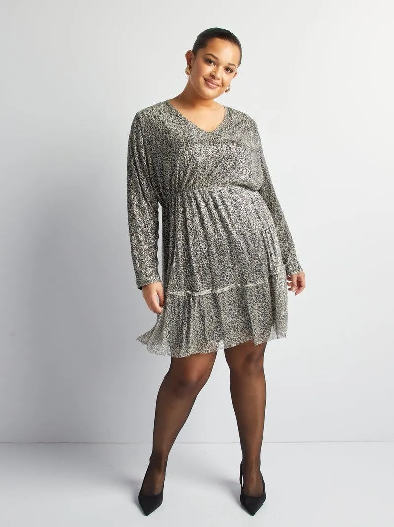 Vestito corto brillante con motivo leopardato - NERO