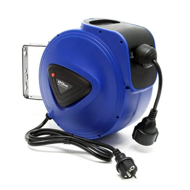XPOtool Avvolgicavo automatico 15m orientabile a 180°, con supporto a parete e materiale di montaggio