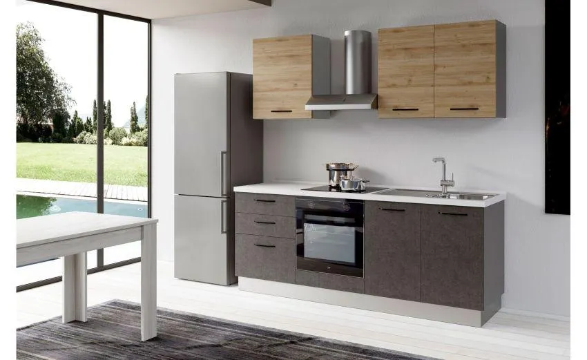 Gilda 2.0 cucina 270 cm colore portland e rovere cadiz
