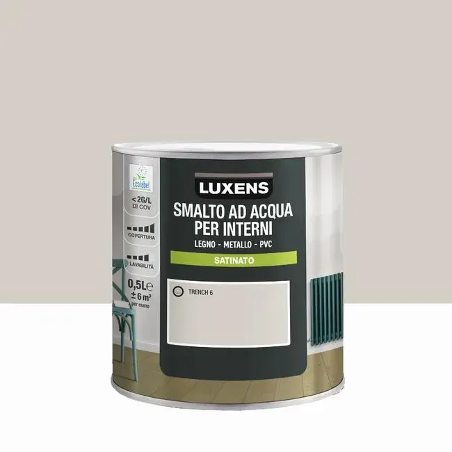 Smalto da interno per mobile super lavabile, LUXENS Legno, metallo e PVC beige trench 6 satinato, 0.5 L