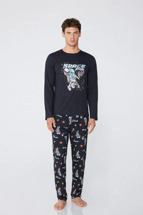 Pigiama Lungo in Cotone con Stampa Space