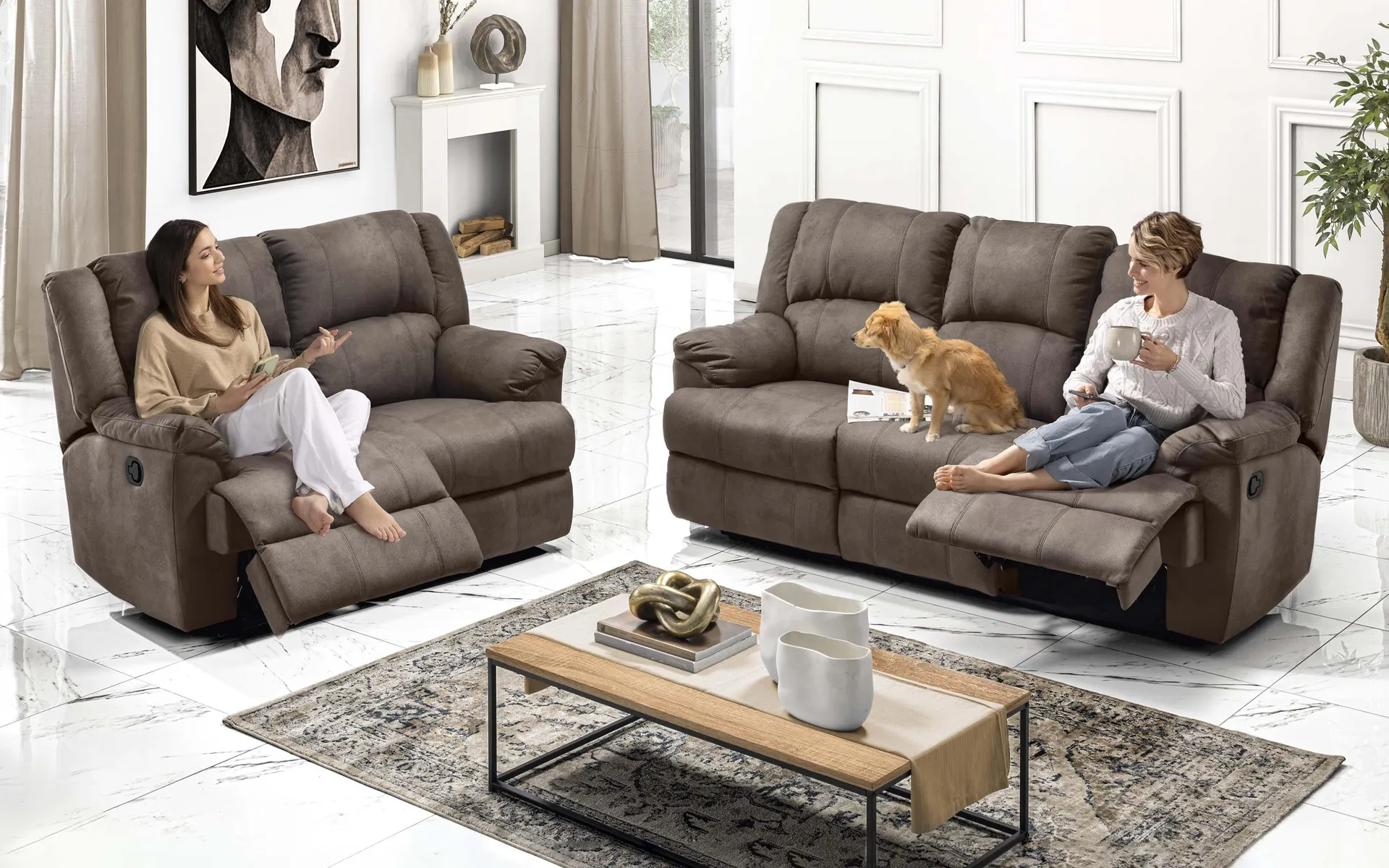 Divano 3 posti - 2 recliner manuali