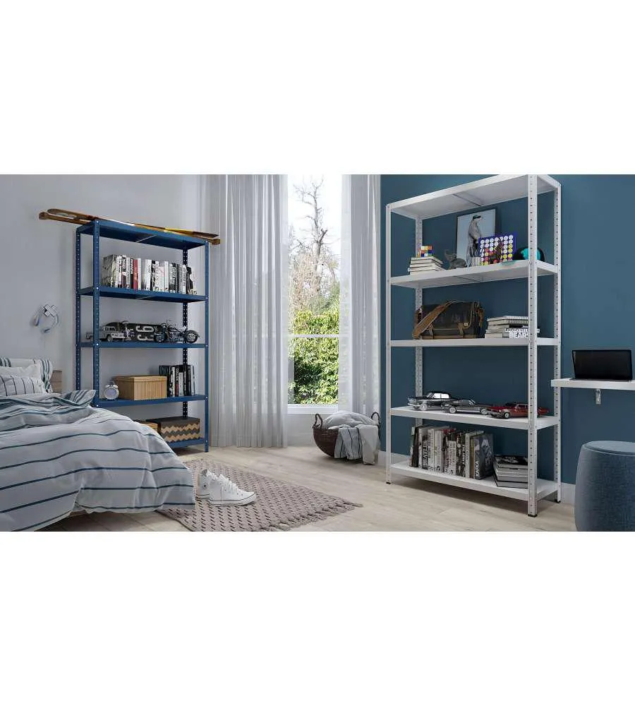 SCAFFALE IN METALLO "ETTORE" BLU A BULLONE CON 5 PIANI, 100x40x187 CM PORTATA 80 KG - GRIMA
