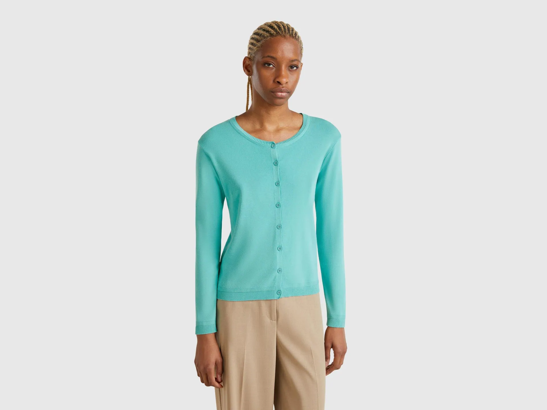 Cardigan girocollo in puro cotone