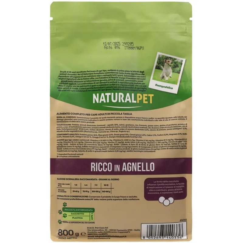 Naturalpet Premium Dog Adult Mini ricco in Agnello 800gr
