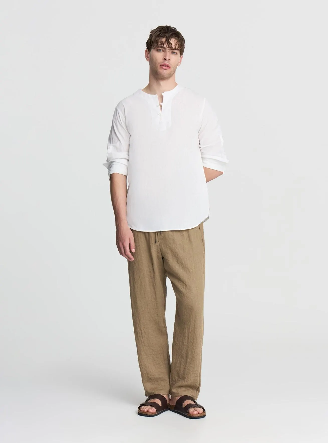 Kaftano in cotone misto lino Bianco ottico