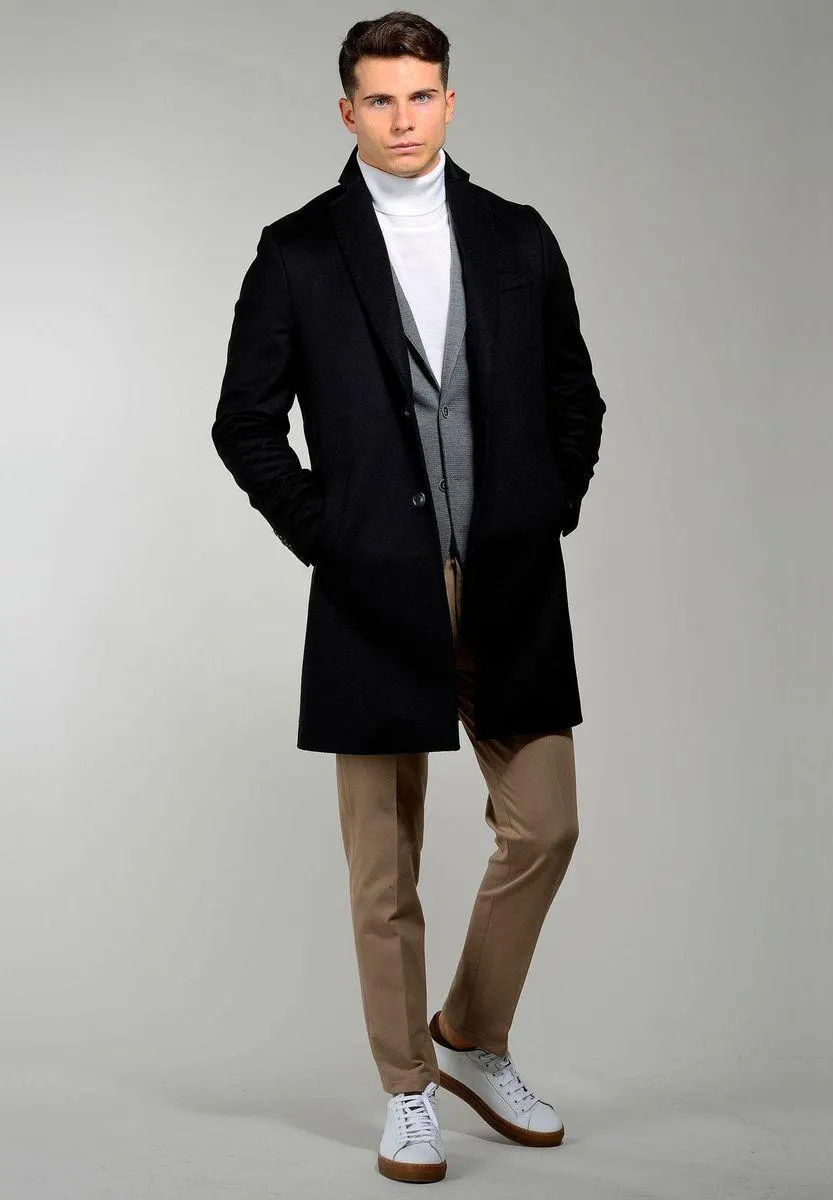 Cappotto nero 2 bottoni lana-cashmere