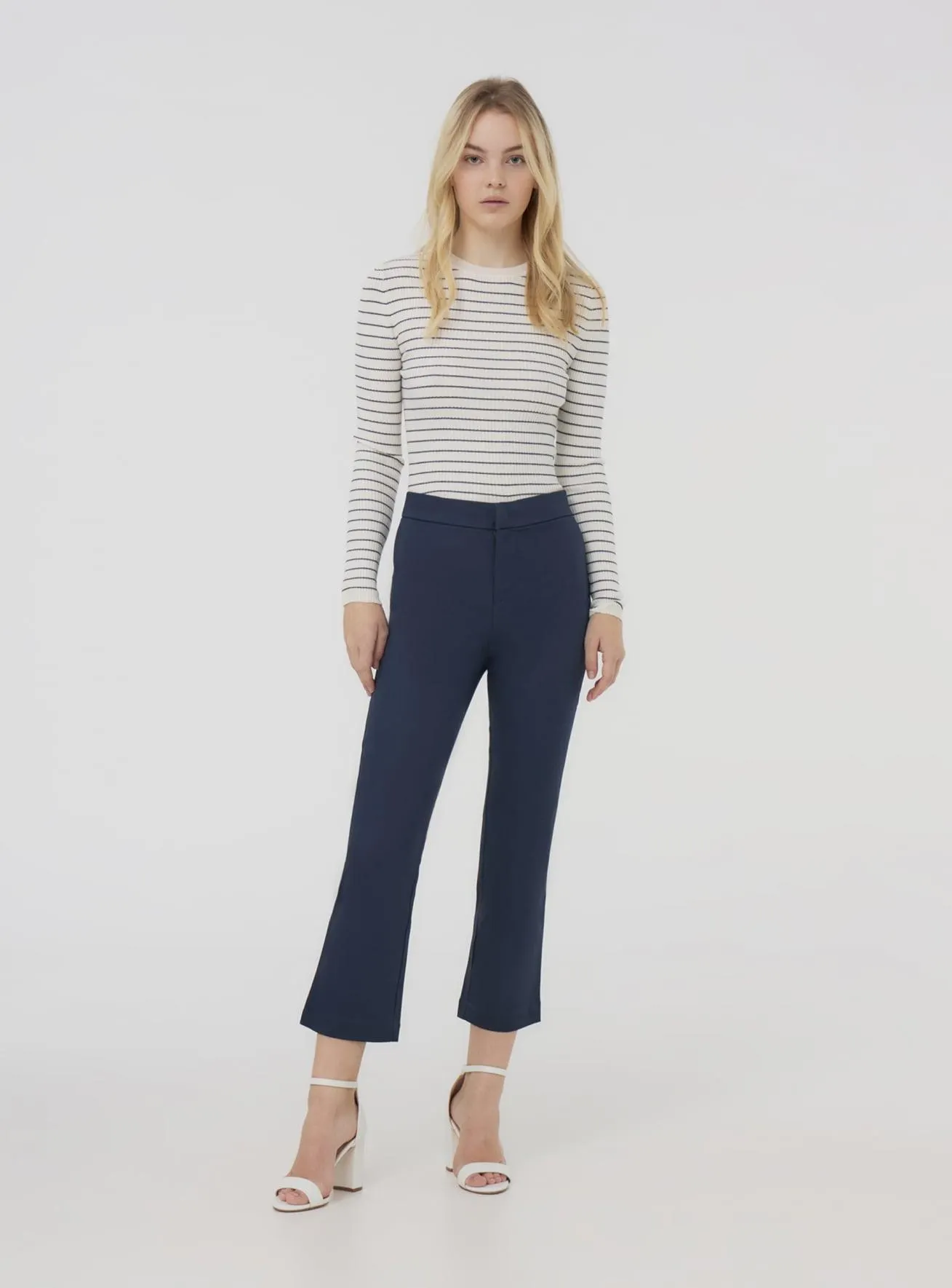 Maglia crop a righe a costine Var bianco lana