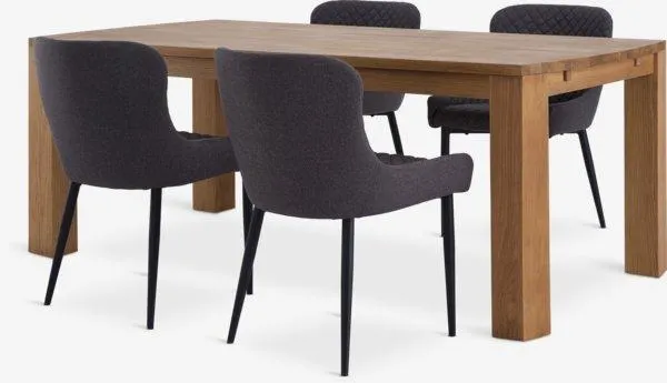 OLDE Tavolo L200 rovere naturale + 4 PEBRINGE grigio/nero