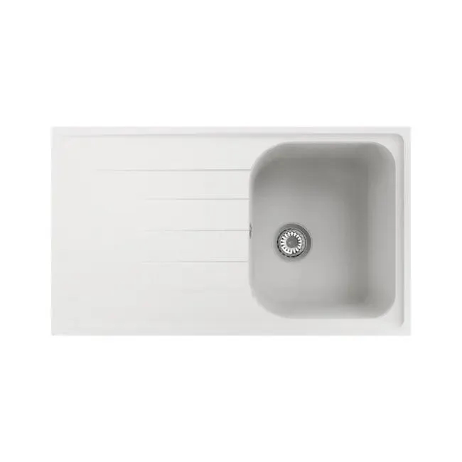 Lavello sopratop 1 vasca con gocciolatoio laterale destro o sinistro DELINIA Elba L 86 x L 50 cm bianco