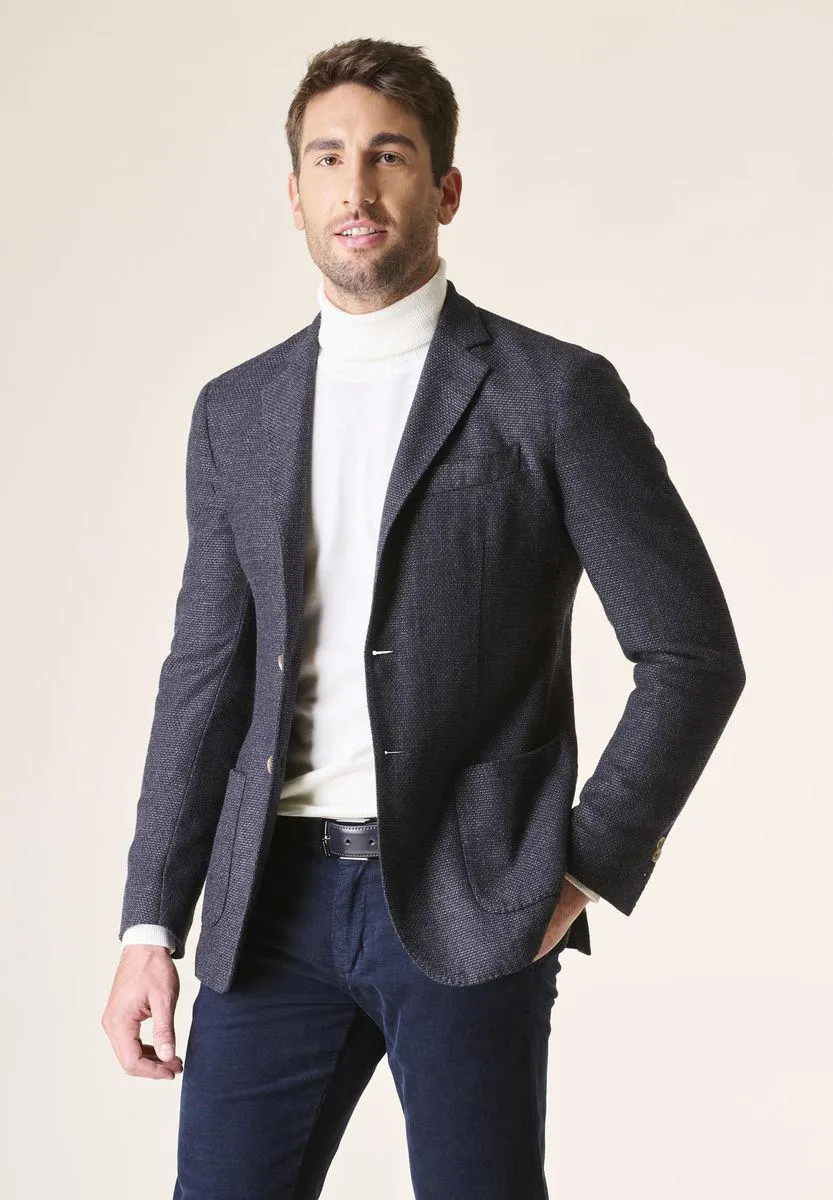 Giacca blu cotone-lana sfoderata armaturata custom