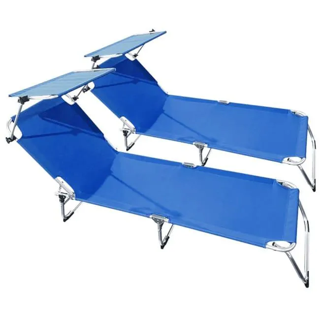 buybuy Lettini Mare Pieghevoli in Alluminio 3 Posizioni Con Tetto Parasole E Rivestimento In Textilene Blu Spiaggia Piscina E Giardino Set Da 2