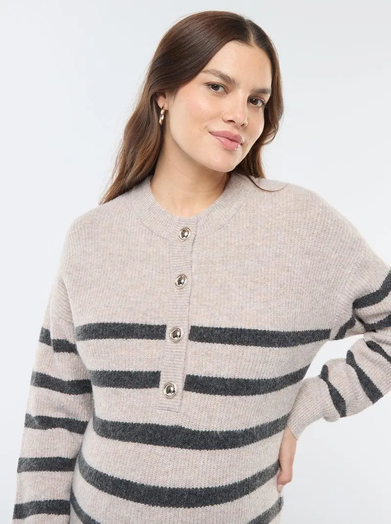 Maxi pull per l'allattamento con apertura con bottoni - Beige