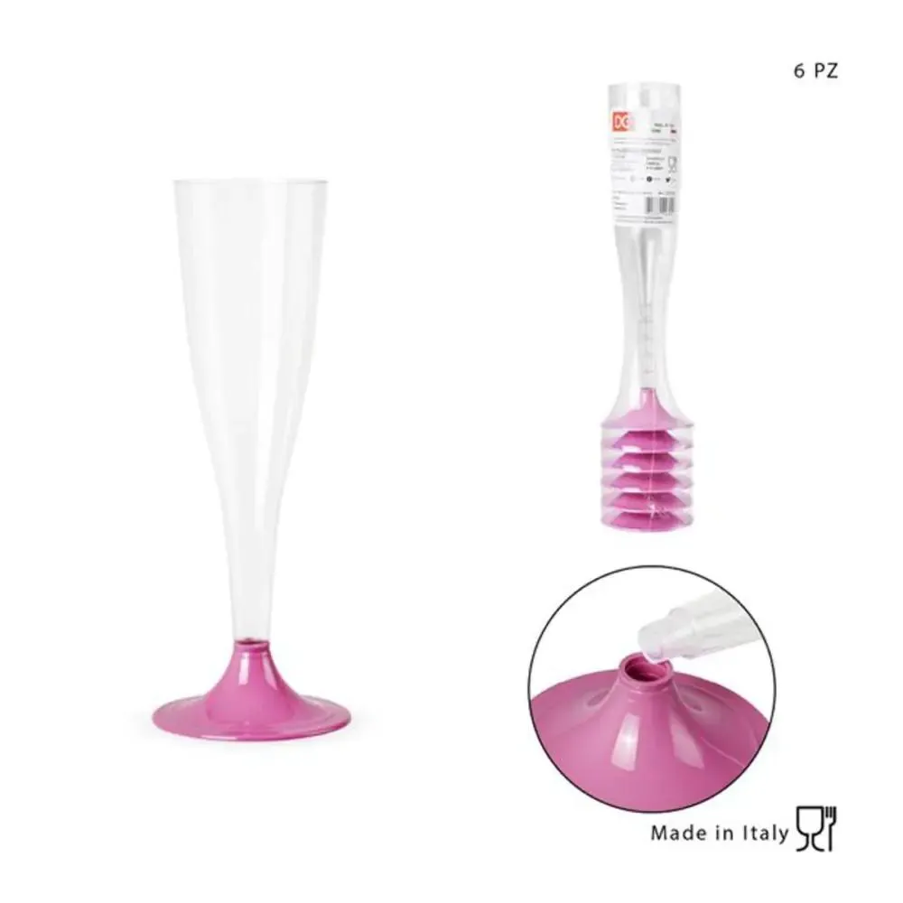 Flute in plastica riutilizzabile 6pz Fuxia