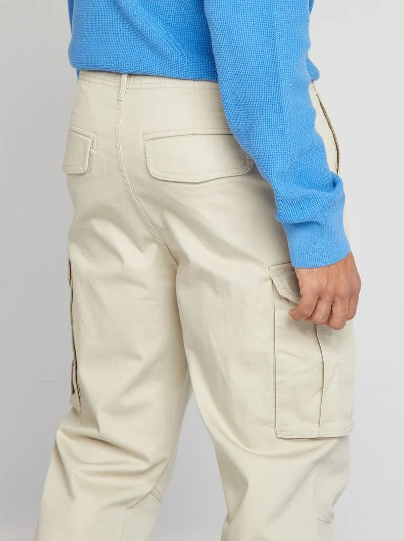 Pantaloni multi-tasche in tessuto dobby - GRIGIO