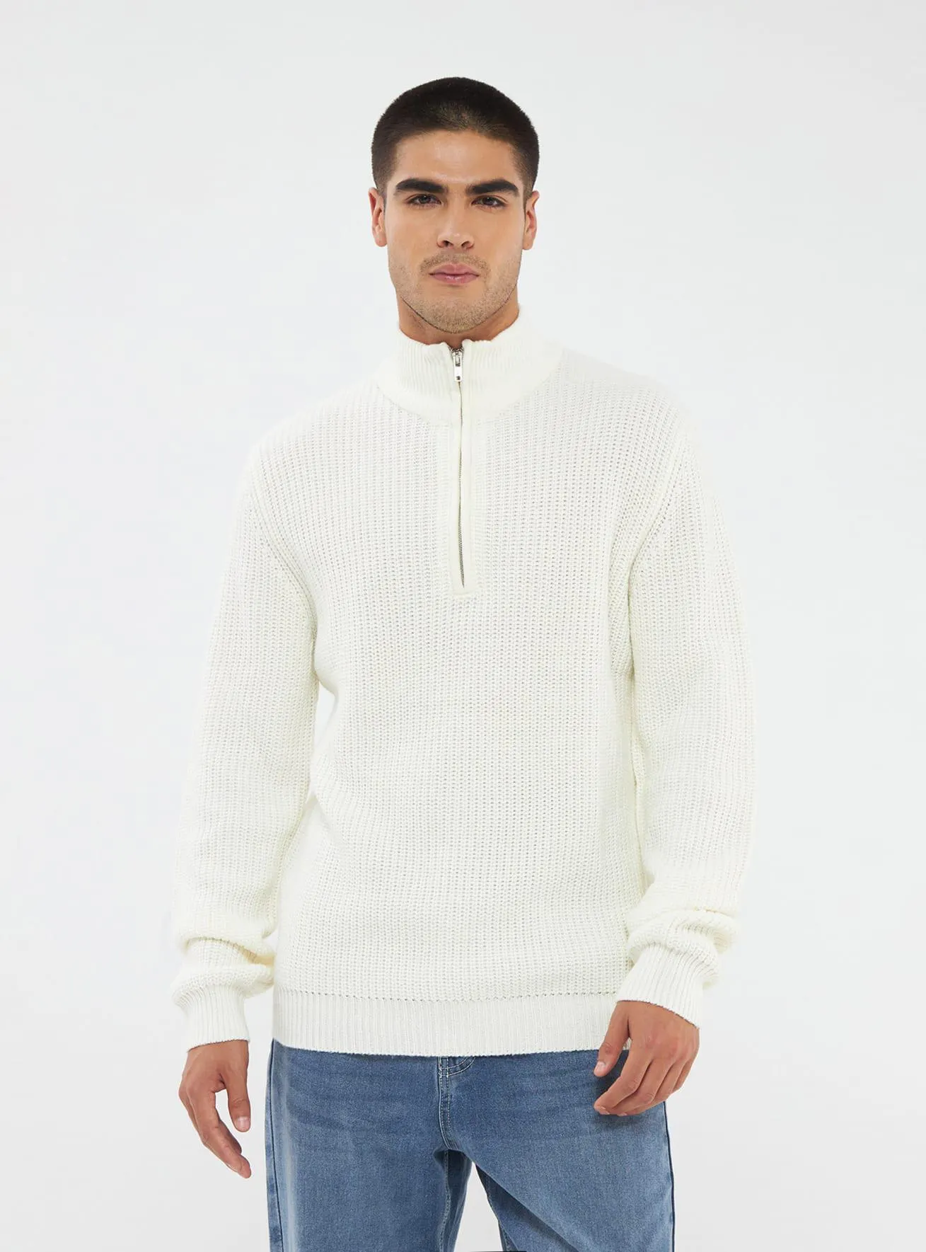 Maglione con half zip Bianco lana