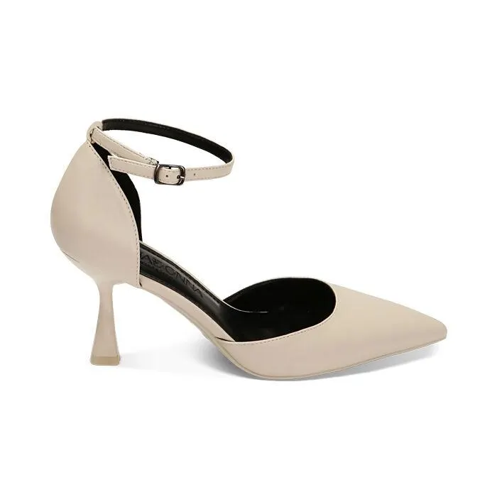 Décolleté cinturino panna, tacco 8 cm