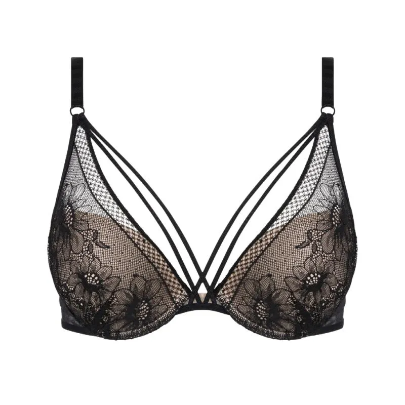 PAS-P48L90-011- Reggiseno Push Up scollato Rebecca con elastici - Nero