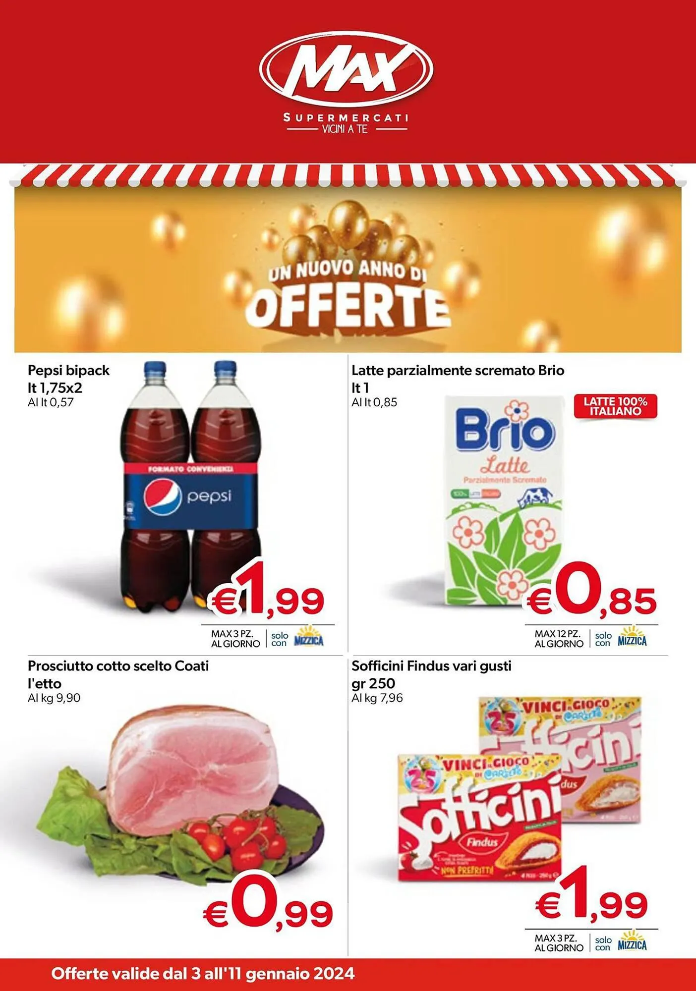 Volantino MAX Supermercati da 3 gennaio a 11 gennaio di 2024 - Pagina del volantino 1