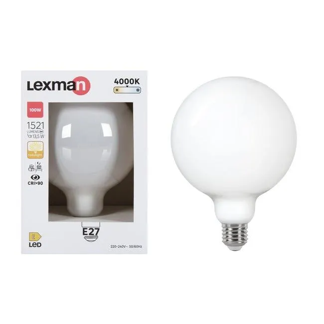 Lampadina LED, E27 globo, opaco, luce naturale, 13.5W= 1521 LM (equiv 100 W), 330°, LEXMAN
