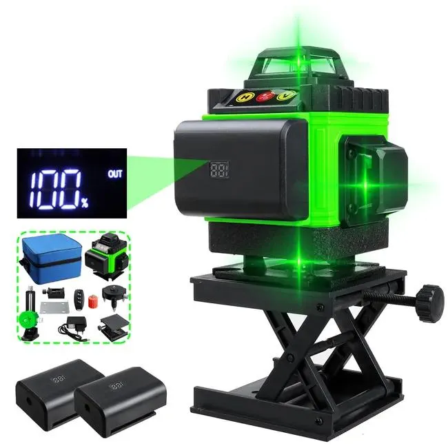 4D 360° 16 Linee Livella Laser Automatico FASGet 2 Batterie con Accessori Display LCD