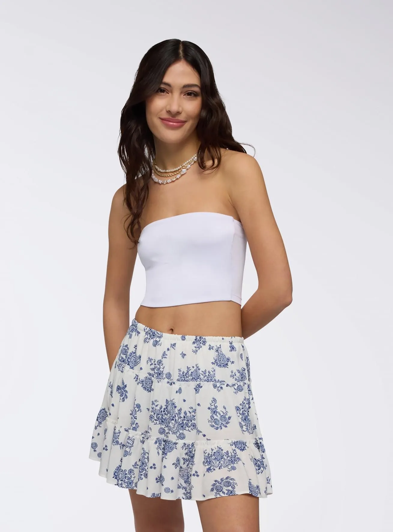 Minigonna a balze a fantasia Var bianco lana