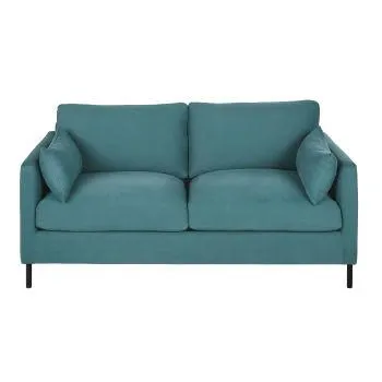 Julian - Divano trasformabile a 2/3 posti in cotone e lino blu anatra con gambe in metallo, materasso 10 cm