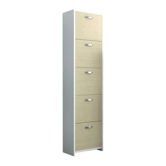 Scarpiera Salvaspazio 5 ante doppia profondità L 50 x H 182 x P 25 cm 20 paia, beige