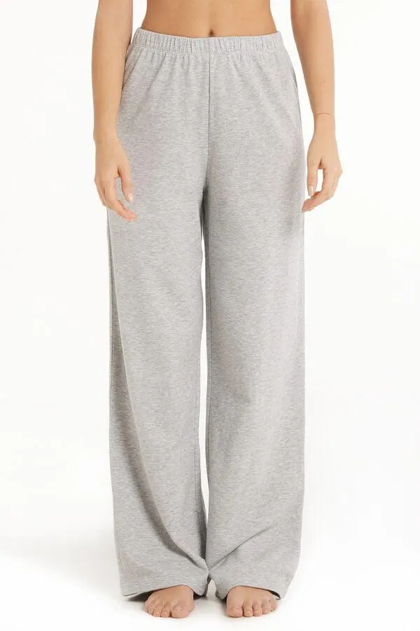 Pantalone Lungo a Palazzo in Felpa di Cotone Comfy