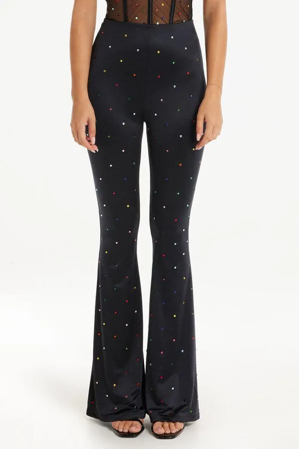 Pantaloni Lunghi Microfibra Strass Colorati Limited Edition