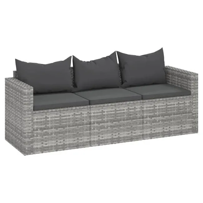 Divano da Giardino,Divano per esterno,Sofà a 3 Posti con Cuscini in Polyrattan Grigio CFW46233