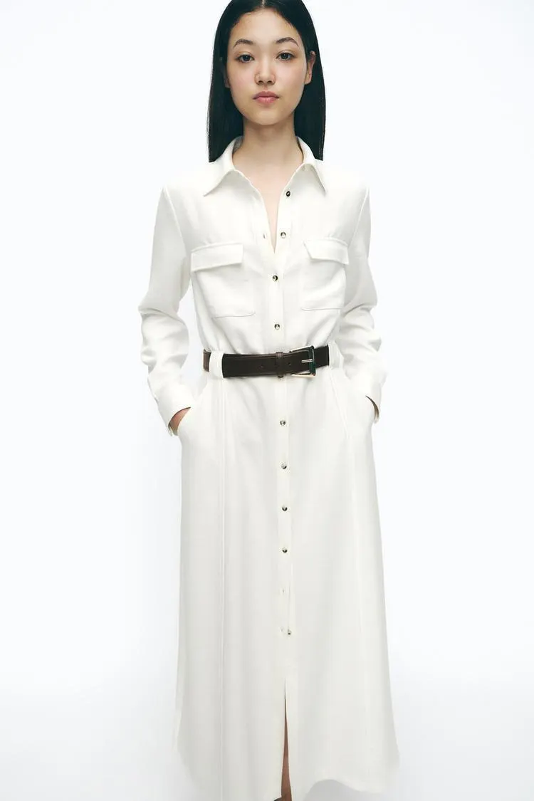 VESTITO MIDI CREPE CON CINTURA