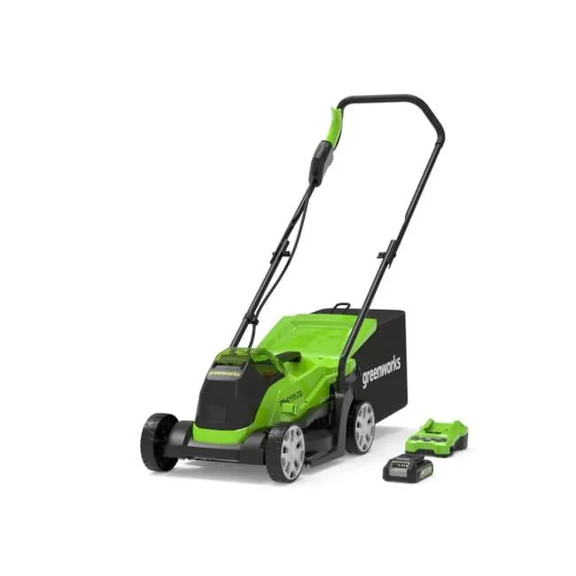 Greenworks 24V Tagliaerba a Batteria con Motore Brushless per Piccoli Prati Fino a 140m², Ampiezza di Taglio 33cm, Sacca da 30L CON Batteria da 24V 2
