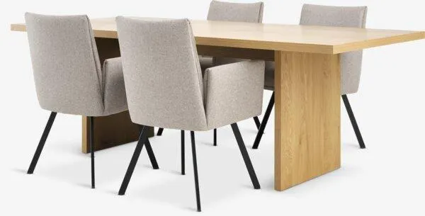MUNKEBY Tavolo L220 cm rovere caldo + 4 GJESING beige/nero