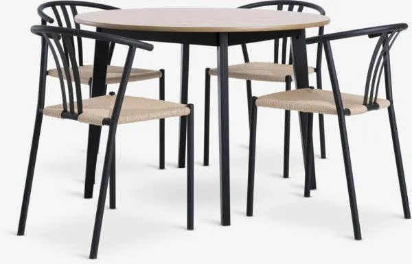 JEGIND Tavolo Ø105 cm rovere + 4 JYDERUP Sedie nero/naturale