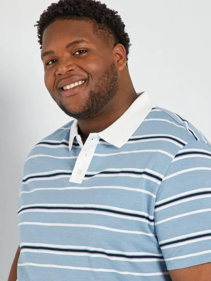 Polo dritta in jersey a righe - blu denim