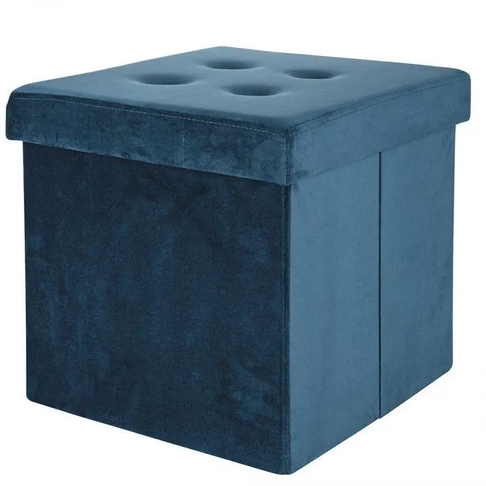 Pouf contenitore multiuso effetto velluto ottanio, Sibilla