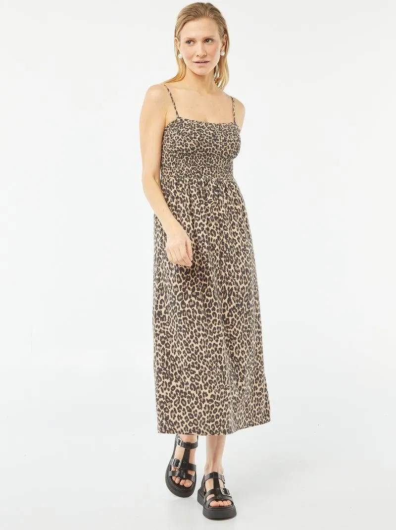 Vestito fluido con spalline sottili regolabili - BEIGE