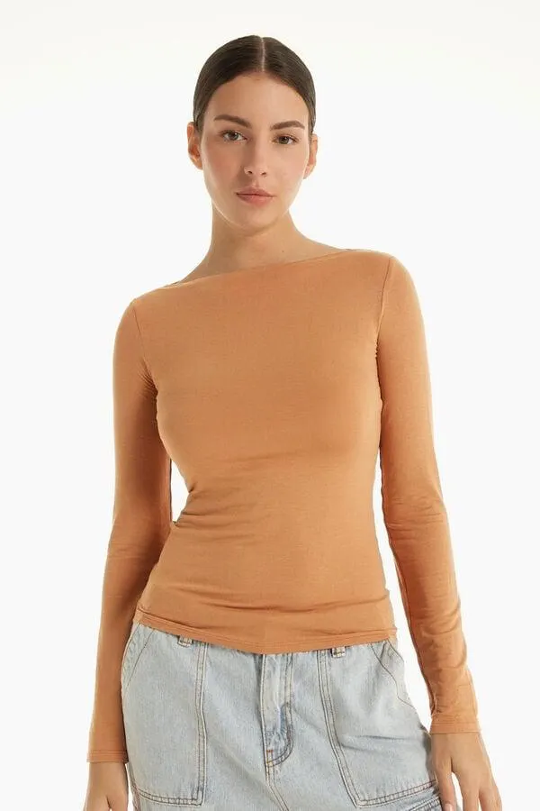 Maglia Maniche Lunghe Scollo Barchetta Viscosa