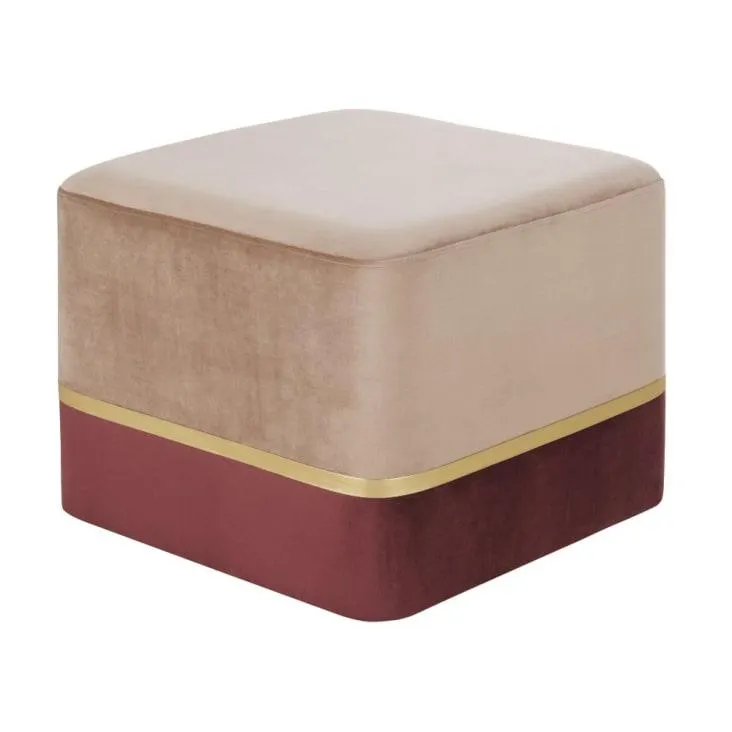 Pouf in velluto ocra e color melanzana