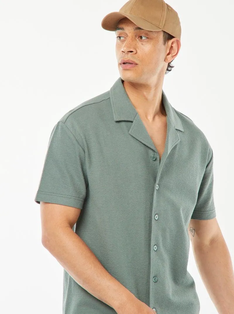 Camicia a maniche corte con collo a polo - VERDE