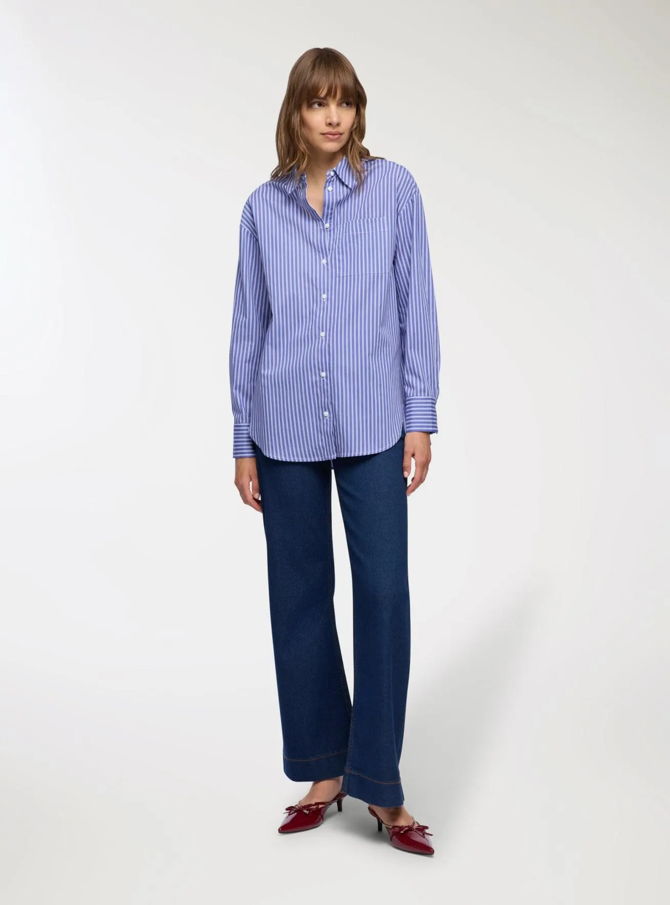 Camicia ampia in popeline a righe Var celeste