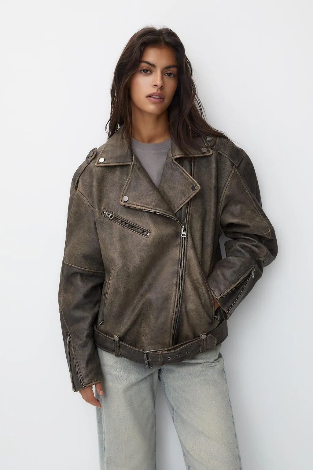 GIACCA BIKER IN PELLE EFFETTO CONSUMATO