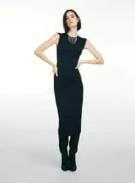 Vestito a colonna con maniche ad aletta Nero