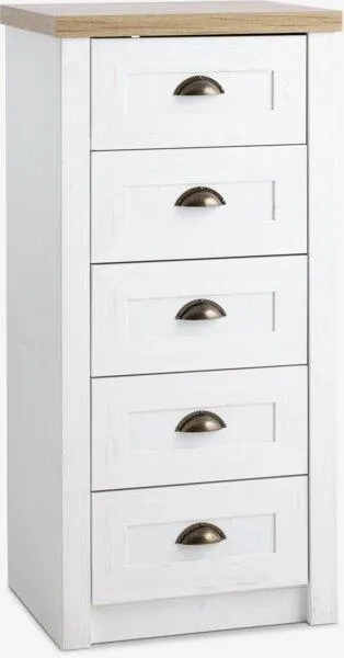 Cassettiera 5 cassetti MARKSKEL bianco/color rovere