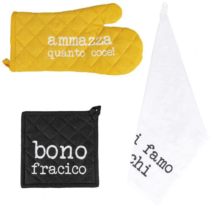 Set guanto, strofinaccio e presina in cotone, S.P.Q.eRe